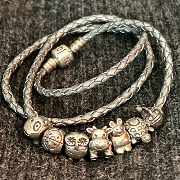 Authentic,retired Pandora charms,leather bracelet - Picture 1 of 2